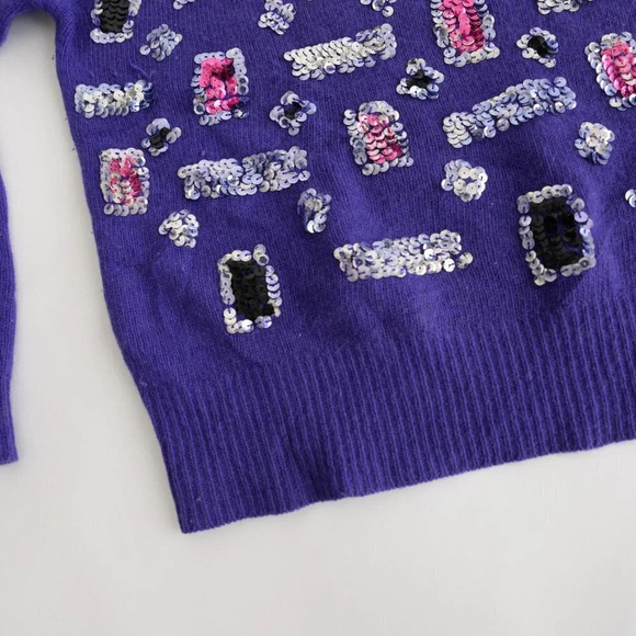 Vintage Franco Valeri Purple w Silver & Pink Embellishments CrewNeck  Sweater S - Picture 7 of 13
